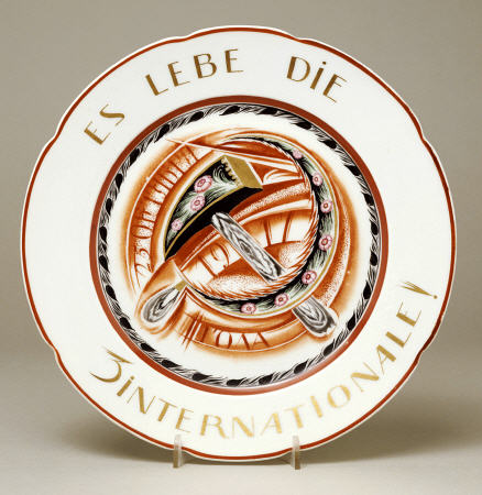A Soviet Porcelain  Propaganda Plate, With Allegorical Hammer And Sickle  ''Es Lebe Die 3 Internatio a 