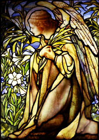 A Stained Glass Window Of An Angel By Tiffany Studios a 