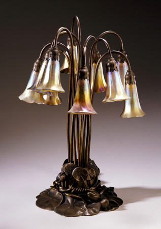 A Ten Light Favrile Glass And Gilt-Bronze Table Lamp By Tiffany Studios a 