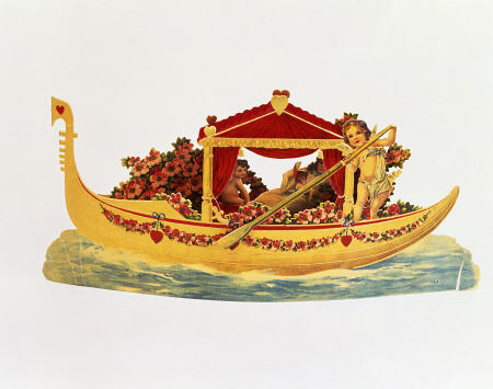 A Three Dimensional Valentine Card Of A Gondola Rowed By A Cupid With A Princess Underneath A Paper a 