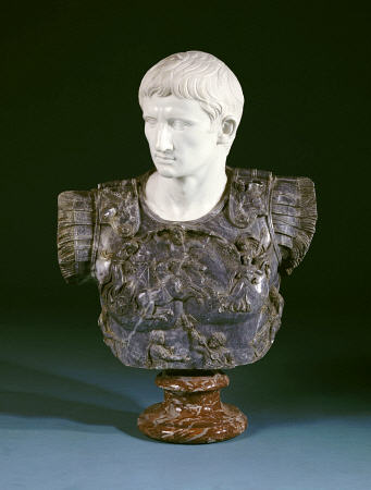A White And Grey Marble Bust Of The Emperor Augustus a 
