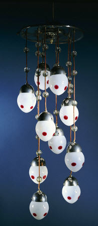 A Wiener Werkstatte Chromed Metal And Glass Hanging Light Design Attributed To Koloman Moser (1868-1 a 