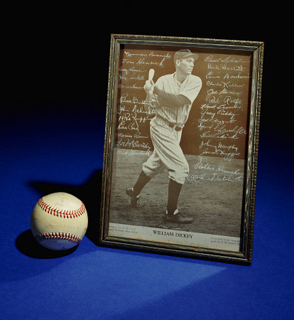 A William Dickey Picture Signed By The Yankees Team And A Signed Baseball Including The Signature Of a 