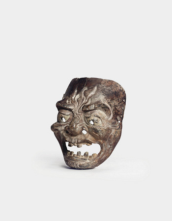 A Wood Gigaku Mask  Kamakura Period (13th - 14th Century)  A Large, Powerfully Carved Mask With Expr a 