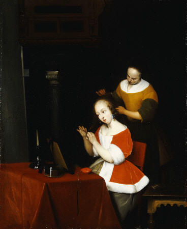 A Young Lady Having Her Hair Combed By A Maid a 