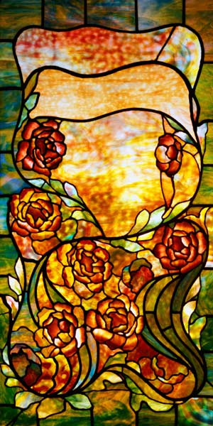A Leaded Favrile Glass ''Peony'' Window Screen By Tiffany Studios a 