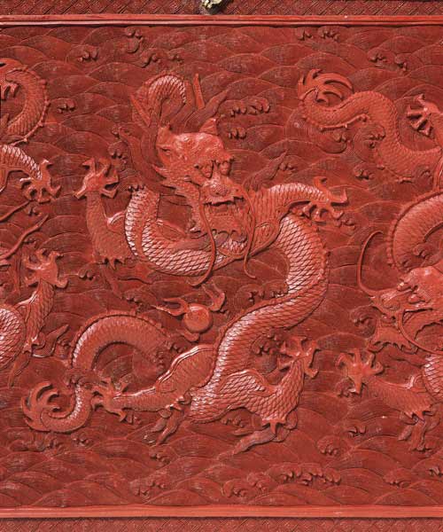 A Very Rare Imperial Cinnabar Lacquer ''Nine-Dragon'' Portable Tea-Ceremony Chest (Detail) a 