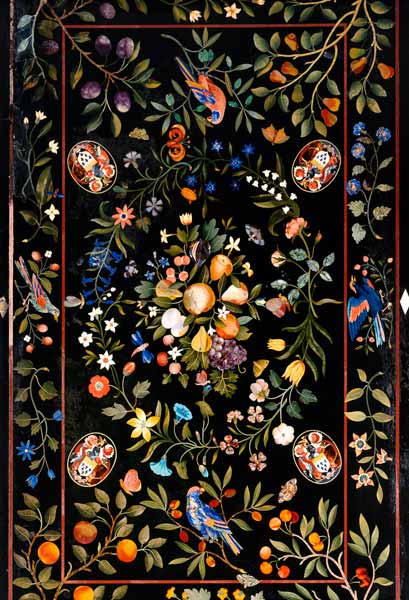 A Florentine Pietra Dura Table Top Inlaid With Various Marbles And Lapis Lazuli Centred By A Display a 
