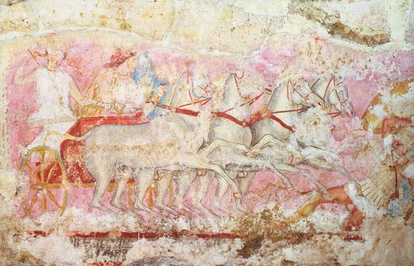 Amazons driving a chariot, detail from the side of the sarcophagus of the Amazons, Tarquinia, 4th ce a 