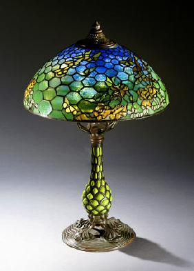 A ''Butterfly'' Leaded Glass And Bronze Table Lamp
