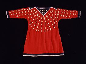 A Crow Cloth Child''s Dress In Red Wool Decorated With Elk Teeth