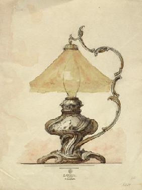 A Drawing Of A Silver Table Lamp With A Twisted Fluted Body In Rococo Style