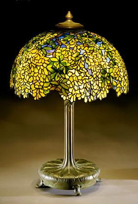 A Fine ''Laburnum'' Leaded Glass And Bronze Table Lamp