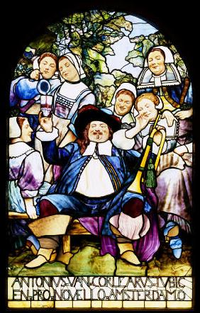 A Fine Stained Glass Historical Portrait Window Commissioned By The Colonial Club Designed By Howard