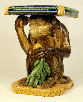 A Minton ''Majolica'' Garden Seat Modelled As A Crouching Monkey Supporting A Cushion On His Head, C