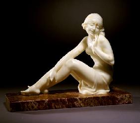 An Art Deco Alabaster Figure Modelled As A Nude Female Bather