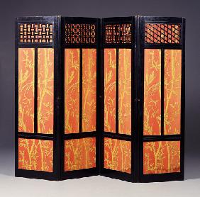 An Ebonised Four Fold Aesthetic Movement Screen