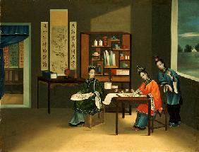 An Interior With A Woman Painting Flowers