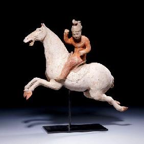 A Painted Red Pottery Female Polo Player Astride A Galloping Pony