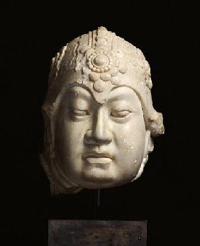 A Very Rare Finely-Carved White Marble Head Of A Lokapala