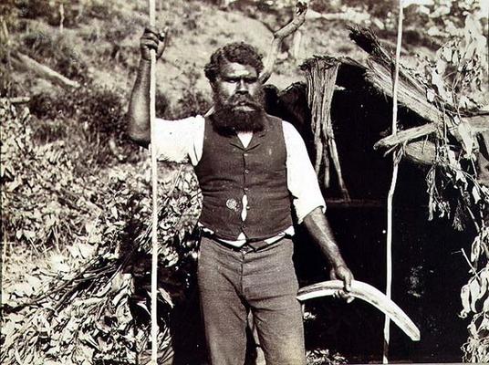 Aborigine with a Boomerang, c.1860s (sepia photo) a 