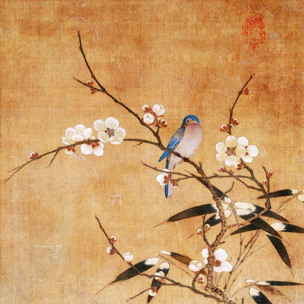 Blue Bird On A Plum Branch With Bamboo a 