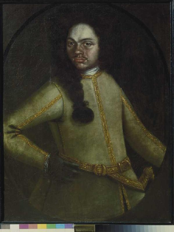 Bildnis eines Mannes in der Uniform Peters I. aus der Jugend-Armee des Zaren. a 