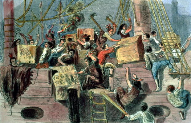 Boston Tea Party, 1773 (hand coloured litho) a 