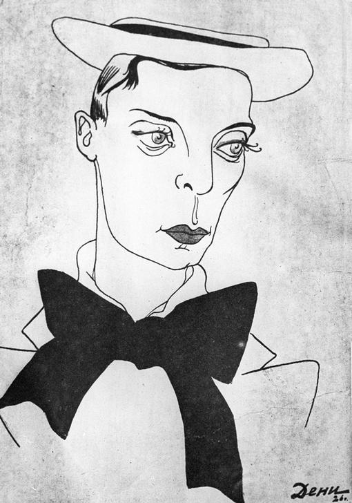 Caricature on American comedy actor and film director Buster Keaton a 