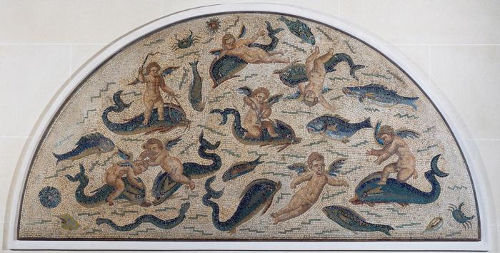 Cupids playing with dolphins, mosaic decoration of a fountain from Utica a 