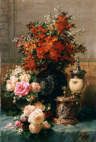 Still Life Of Roses And Other Flowers a 
