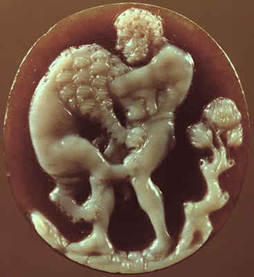 Cameo of Hercules and the Nemean Lion, 1st century BC (onyx) a 