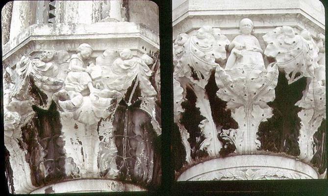 Capitals decorated with reliefs portraying craftsmen at their trades (LtoR) the stone-cutter and the a 