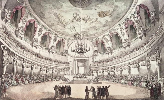 Concert Hall in Venice, 18th century (coloured engraving) a 