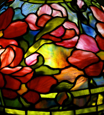 Detail From  A ''Peony'' Leaded Glass And Bronze Table Lamp a 