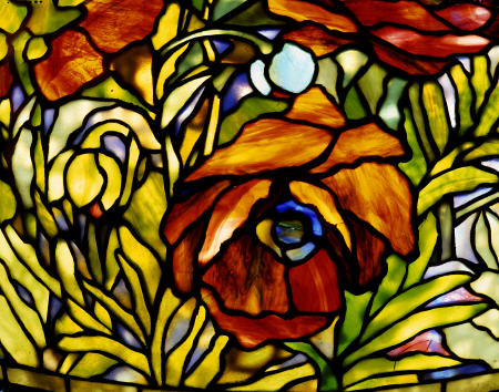 Detail Of An ''Oriental Poppy'' Leaded Glass And Bronze Floor Lamp a 