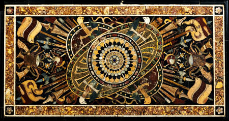 Detail Of The Top Of An Italian Ormolu-Mounted Pietra Dura Ebonised And Parcel Gilt Centre Table a 