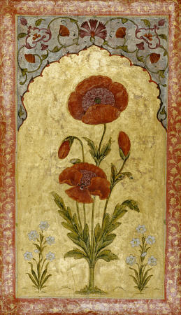 Double Sided Miniature Depicting A Single Stem Of Poppy Blossoms On Gold Ground a 