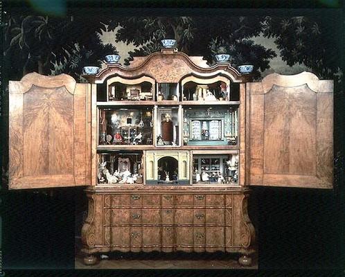 Doll's house cabinet made by Sara Ploos van Amstel (d.1760) 1743 (walnut veneer on oak) a 