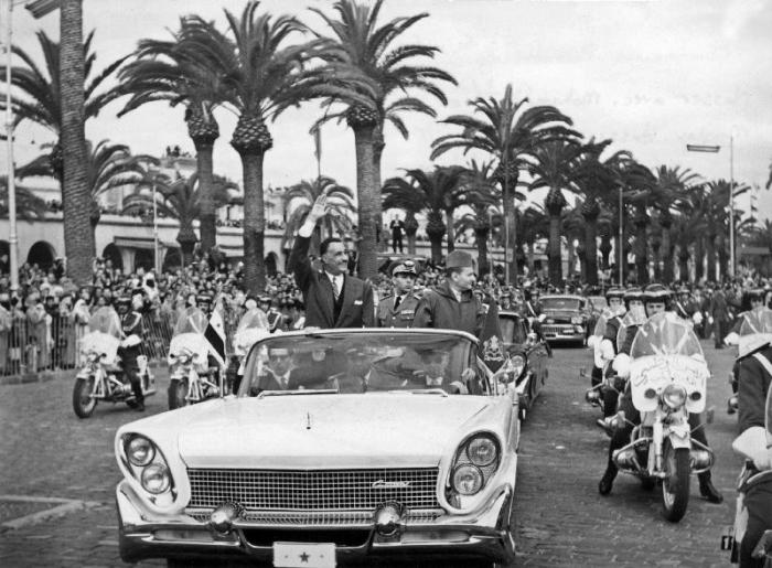 Egyptian President Gamal Abdel Nasser with King Mohamed V of Morocco and his son Moulay Hassan in Ca a 