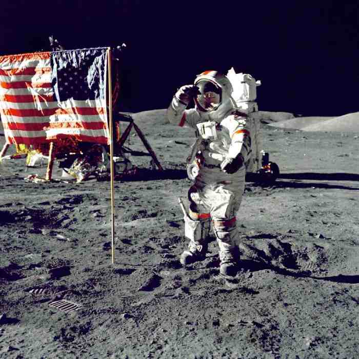 Eugene A. Cernan, Commander, Apollo 17 salutes the flag on the lunar surface during extravehicular a a 