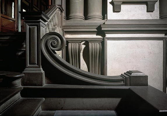 Entrance Hall, detail of staircase designed by Michelangelo Buonarroti (1475-1564) in 1524-34 and co a 