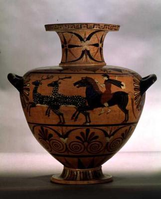 Etrusco-Ionian black-figure hydria depicting a hunting scene, from Cerveteri, c.540-530 BC (pottery) a 