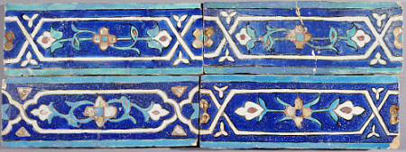 Four Timurid Cuerda Seca Pottery Tiles, 15th Century a 