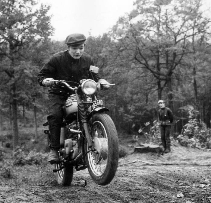 French Singer Ricet Barrier on a moto a 