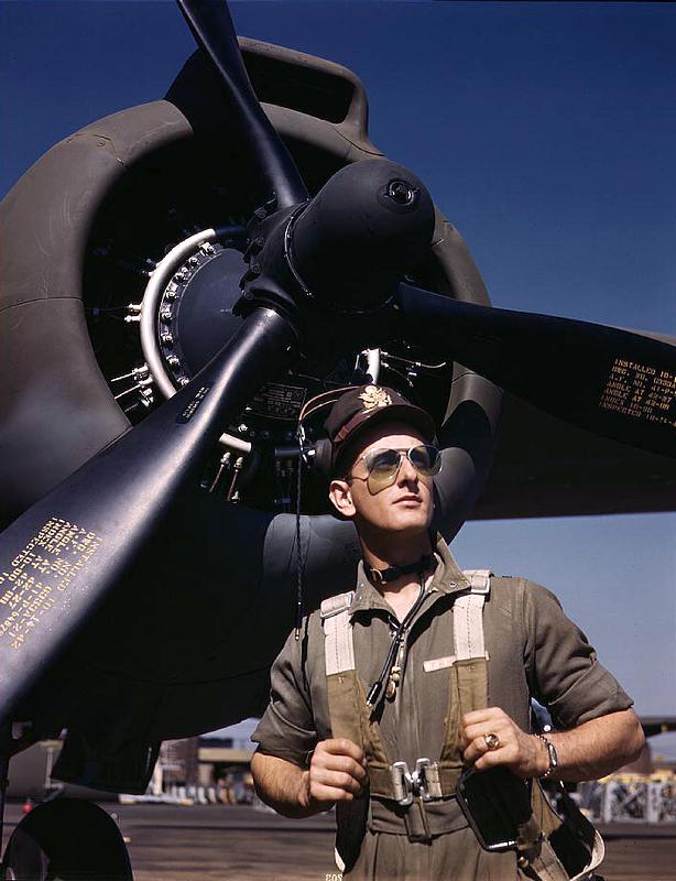 F.W. Hunter, Army test pilot, Douglas Aircraft Company plant at Long Beach, Calif. a 