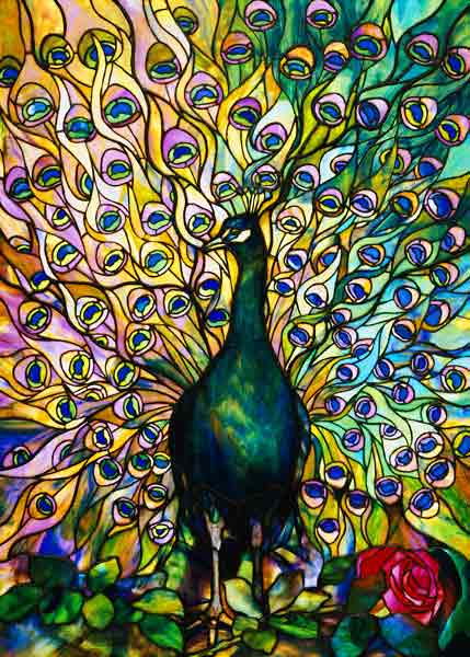 Fine Peacock Leaded Glass Domestic Window By Tiffany Studios a 