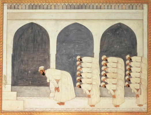 Folio.38a A Mogul prince in a mosque leading Friday prayers from the large Clive Album, Mughal, c.17 a 