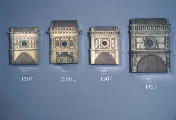 Four modello's of the facade of the Duomo showing the designs between 1451 and 1507 (wood) a 