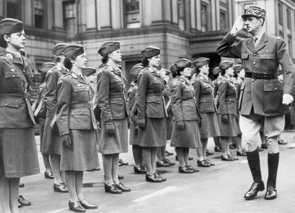 General Charles de Gaulle during review of young women of Free French Forces at Wellington barracks  a 